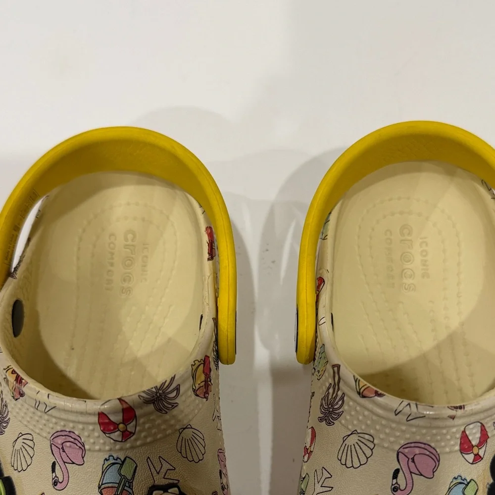 CROCS Kids Beach Print Clogs with Yellow Strap Size 13